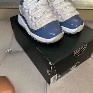 Jordan Blue and White Sneakers with Glossy Patent Leather